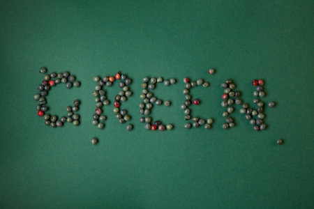 Menengic beans shaping word "Green"の写真素材