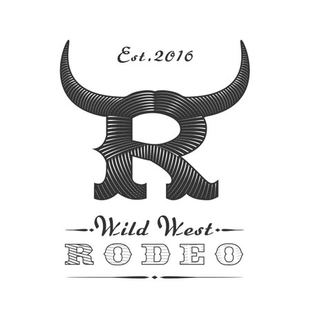 American rodeo vector logo template for event, company, product, bar, etc. Bull horns. Wild West signのイラスト素材