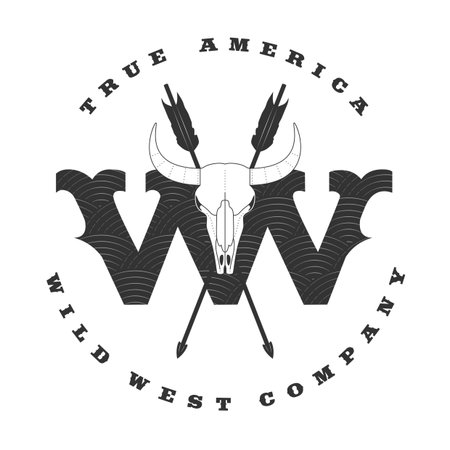 Wild West vector concept template logo for a company, product, event. Cowboy label, rodeo illustrationのイラスト素材