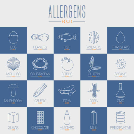 Food allergic, GMO, transfat symbols vector setのイラスト素材