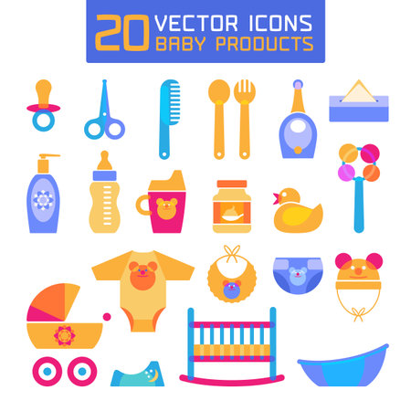 Vector illustration of baby products. Icons for newbornsのイラスト素材