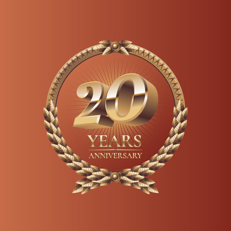 Twenty years anniversary celebration design. Golden seal logo, vector illustrationのイラスト素材