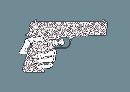 War gun with skeleton hand concept vector illustration - gun patterned with skullsのイラスト素材