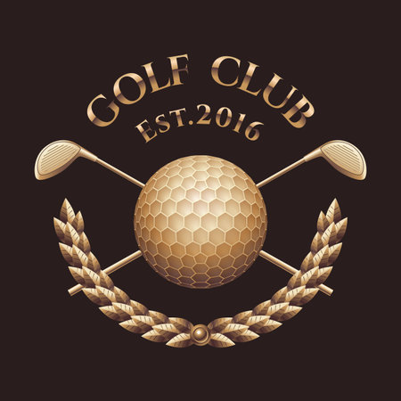 Golf club, golf course vector logo. Golden wreath emblemのイラスト素材