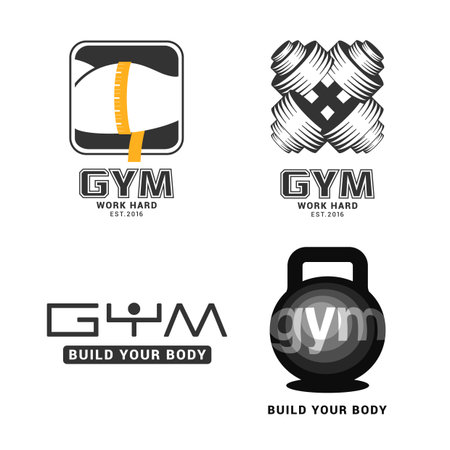 Set of gym logos in vector. Fitness conceptのイラスト素材
