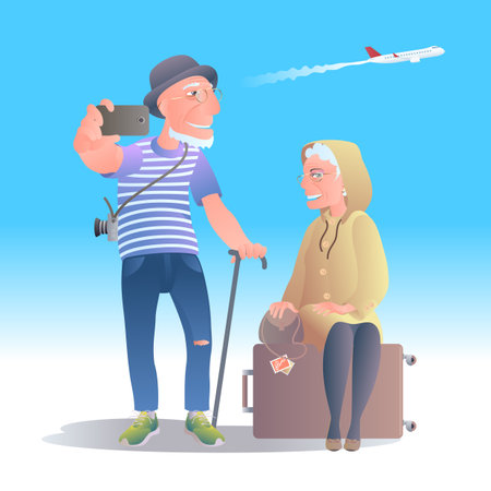 Old people travelling vector illustration. Old people smilingのイラスト素材