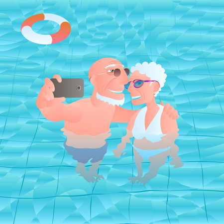 Old people travelling vector illustration. Old people smilingのイラスト素材