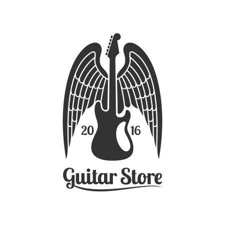 Guitar store vector template. Music store signのイラスト素材