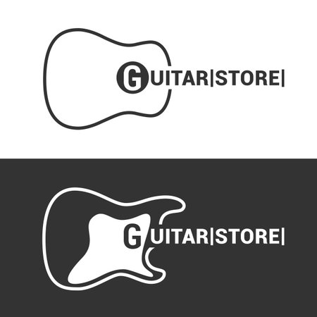 Guitar store vector template. Music store signのイラスト素材