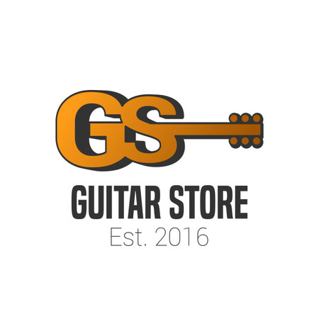 Guitar store vector template. Music store signのイラスト素材