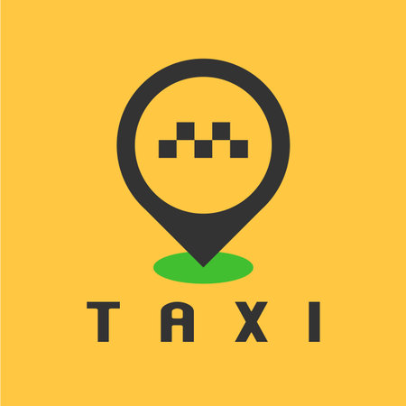 Taxi, cab vector logo, design. Car hire black and yellow background, badge, app emblem. Taxi point graphic iconのイラスト素材