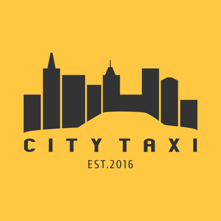 Taxi, cab vector logo, icon. Car hire black and yellow background, badge, app emblem. City taxi design elementのイラスト素材