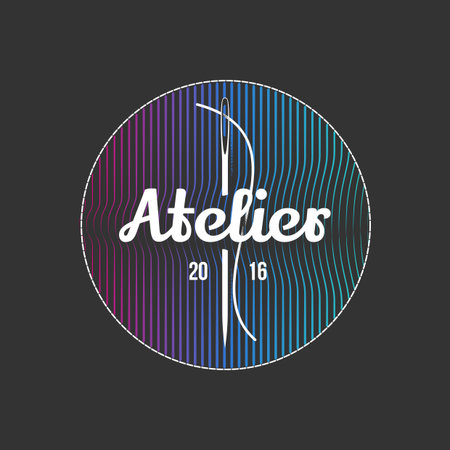 Tailor shop vector, sign, emblem. Design element for sewing and tailoring craft service with needle making a stitchのイラスト素材