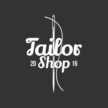 Tailor shop vector, sign, emblem. Isolated design element for sewing and tailoring craft service with needle making a stitchのイラスト素材