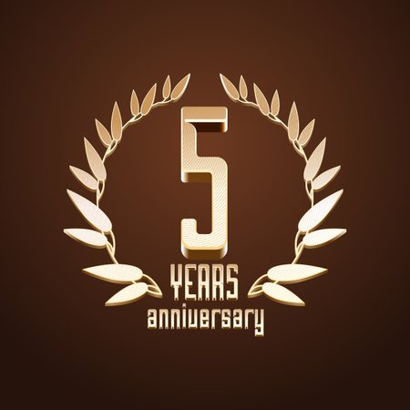 5 years anniversary vector. 5th birthday, age classic decoration design element, sign, emblem, symbol with gold branchのイラスト素材