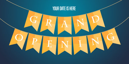 Grand opening vector illustration, background for new store, club, etc with garland. Template banner, flyer, design element for opening eventのイラスト素材