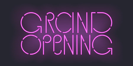 Grand opening, illustration. Template advertising design element with bright neon sign for opening ceremony, new shopのイラスト素材