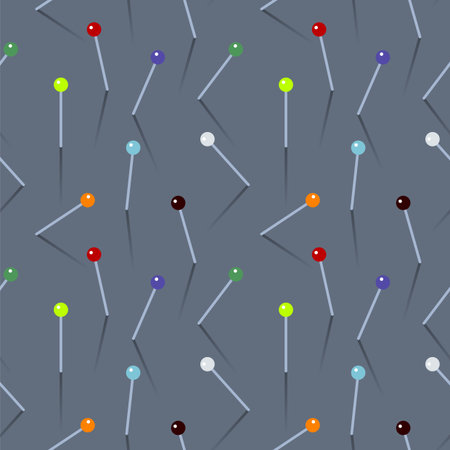 Abstract minimalistic sewing pin seamless pattern. Graphic design element for sewing, tailoring, dressmaking concept with sharp pin tools in bright colors. Perfect for background, backdropのイラスト素材