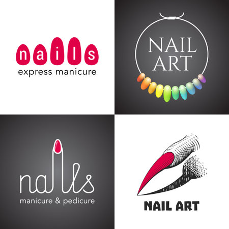 Set of nails salon, nails art , icon, symbol, emblem, sign. Template graphic design element with tools for nails - lacquer, fingerのイラスト素材