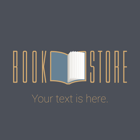 Bookstore, bookshop vector emblem, sign, symbol, icon. Template design element with open book for business related to books - publishing, studying, e-booksのイラスト素材