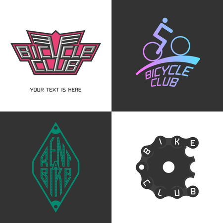 Bicycle shop, rent a bike, bicycle repair set of vector, icon, symbol, emblem, sign. Design element with bike partsのイラスト素材