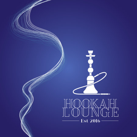 Hookah vector, icon, symbol, emblem, sign. Isolated decorative graphic design element with smoke for hookah lounge, bar. Turkish, eastern style label, backgroundのイラスト素材