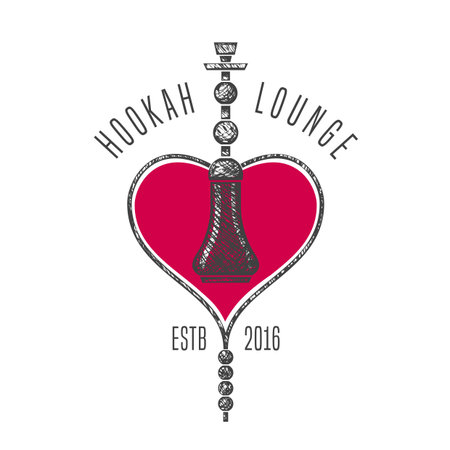 Hookah vector, icon, symbol, emblem, sign. Isolated decorative graphic design element for traditional hookah lounge, bar. Turkish, eastern style background, illustrationのイラスト素材