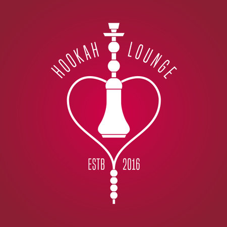 Hookah vector, icon, symbol, emblem, sign. Isolated decorative graphic design element for traditional hookah lounge, bar. Turkish, eastern style backgroundのイラスト素材