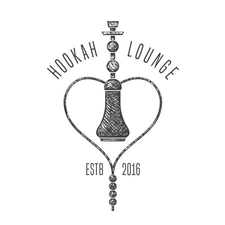 Hookah vector, icon, symbol, emblem, sign. Nonstandard template graphic design element for menu of hookah lounge, bar, vintage style decorationのイラスト素材