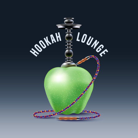 Hookah vector, icon, symbol, emblem, sign. Nonstandard template graphic design element with apple...