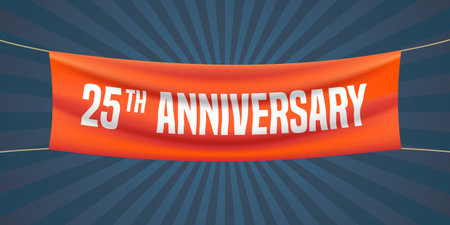25 years anniversary vector illustration, banner, flyer, icon, symbol. Graphic design element with red flag for 25th anniversary, birthday greeting, event celebrationのイラスト素材