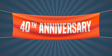 40 years anniversary vector illustration, banner, flyer, icon, symbol. Graphic design element with red flag for 40th anniversary, birthday greeting, event celebrationのイラスト素材