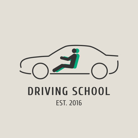 Driving school vector logo, sign, symbol, emblem. Car silhouette design element, concept illustration for driving lessons obtain companyのイラスト素材