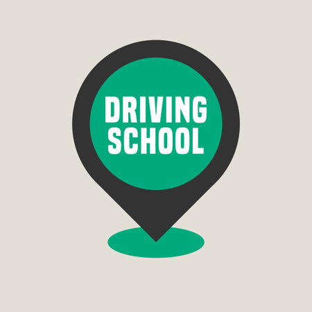 Driving school vector logo, sign, symbol, emblem. Pointer on the map design element, concept illustration for driving lessons obtain companyのイラスト素材