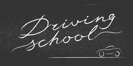 Driving school vector logo, sign, symbol, emblem. Blackboard with lettering design element, concept illustration for driving lessonsのイラスト素材