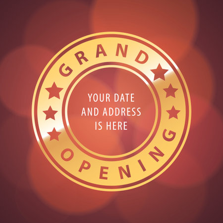 Grand opening vector banner, illustration. Template design element with letters in the circle for new store opening ceremony can be used as a background or posterのイラスト素材