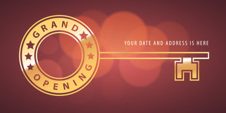 Grand opening vector banner. Key shape template design element for new store or startup opening ceremonyのイラスト素材