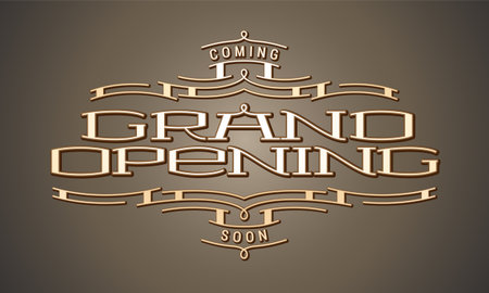 Grand opening vector illustration or background with golden lettering. Template banner or advertising design element for opening ceremonyのイラスト素材