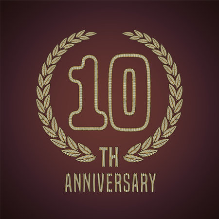 10 years anniversary vector icon, logo. Graphic design element with golden decorative branch for 10th anniversary cardのイラスト素材