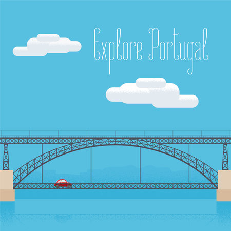 Dom Luis bridge in Porto, Portugal vector illustration. Design element, clipart for travel to Portugal conceptのイラスト素材