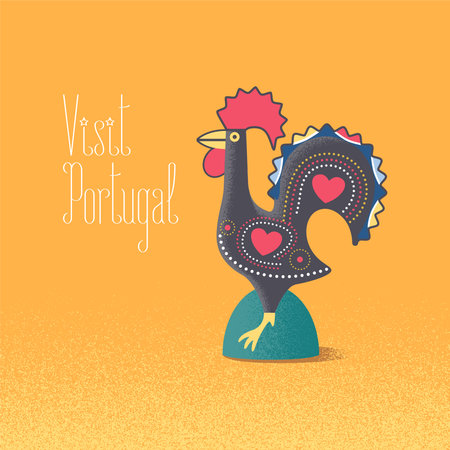 Portuguese symbol Barcelos rooster vector illustration. Visit Portugal concept design elementのイラスト素材