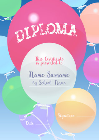 Certificate, background for kid at preschool or school vector illustration. Cute design for education and graduation diplomaのイラスト素材