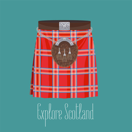 Scottish traditional skirt kilt with square pattern vector illustration. Concept image of traveling to Scotlandのイラスト素材