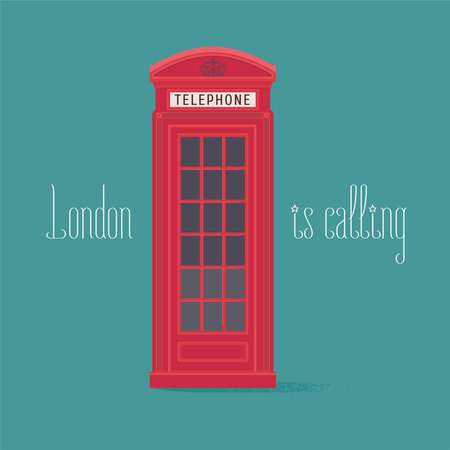 England, London red phone booth vector illustration with quote. Image of phone box can be used as poster, clipartのイラスト素材