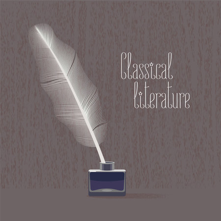 Classic, classical literature vector illustration with bird feather and inkのイラスト素材