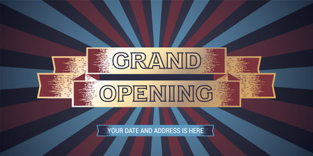 Grand opening vector illustration, background with retro style design. Template banner for opening eventのイラスト素材