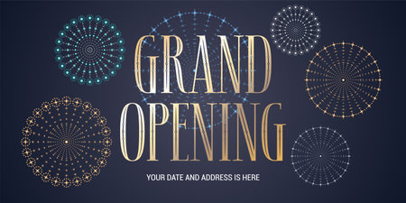 Grand opening vector background. Fireworks display design element for poster or banner for opening ceremonyのイラスト素材