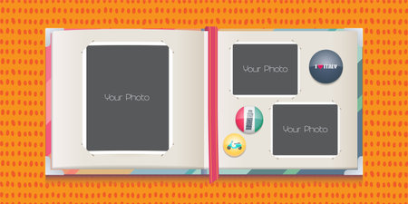 Collage of photo frames vector illustration. Design element of travel icons and photo borders for album or scrapbookのイラスト素材