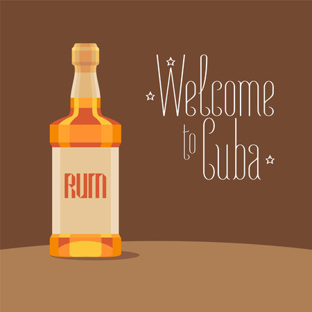 Bottle of Cuban rum vector illustration. Travel to Cuba concept design, background with taditional alcoholic drinkのイラスト素材