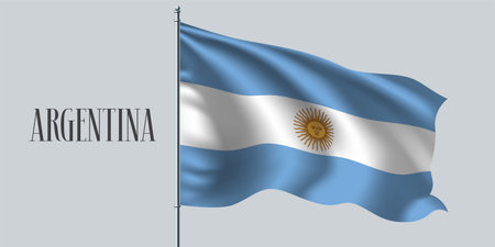 Argentina waving flag vector illustration. Blue white design as a national Argentine symbolのイラスト素材